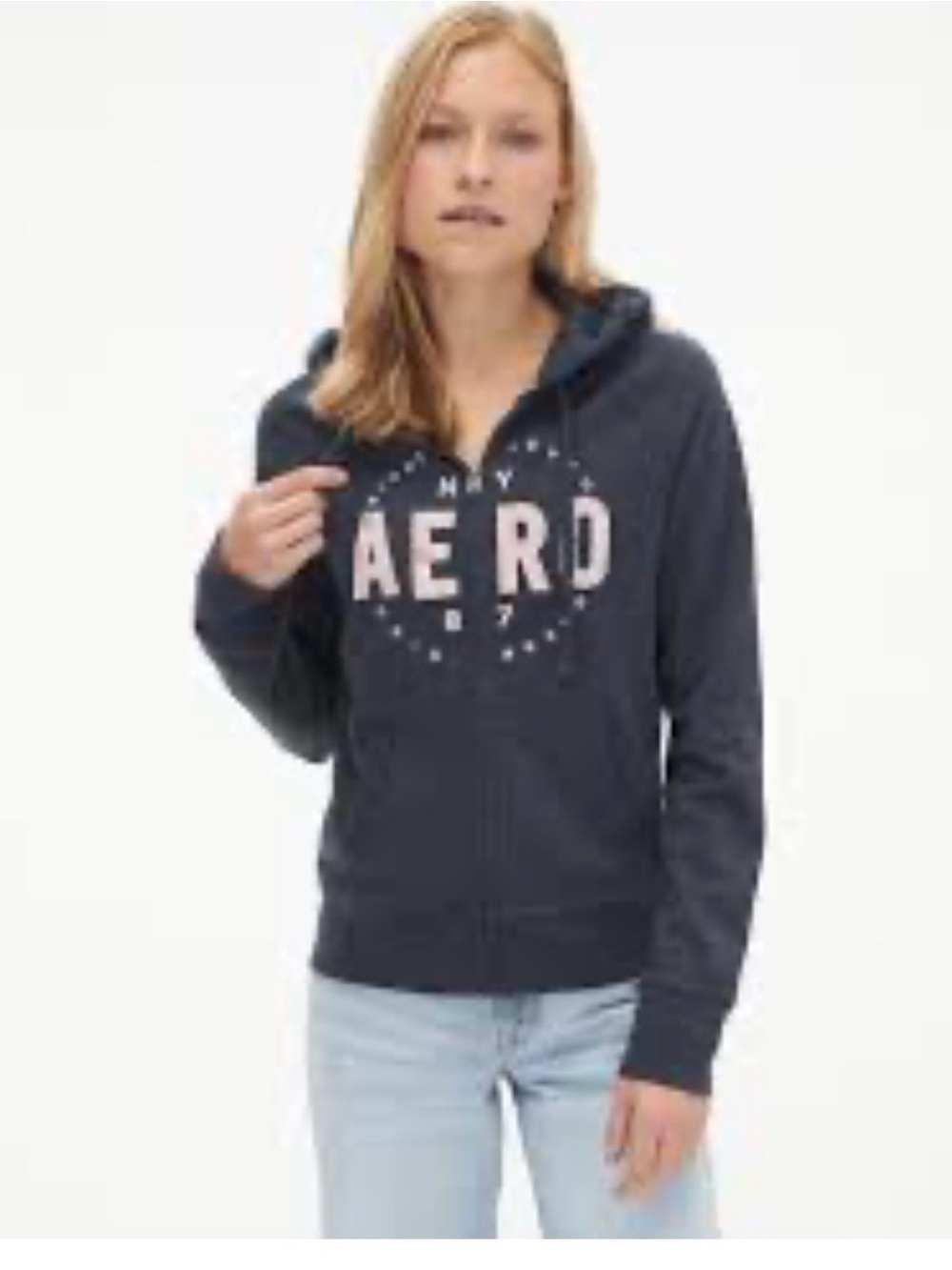 Aeropostale Charcoal Zip Hoodie with Pale Pink Logo Sz M